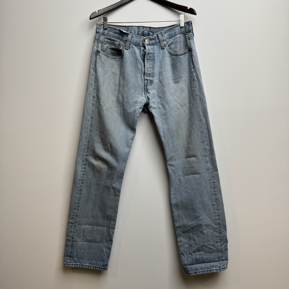 Levi's 501 Light Blue Straight Leg Denim Jeans Men's Regular Fit, Cotton, Button